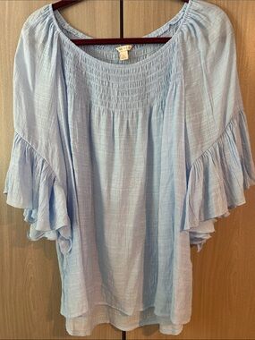 Cato Light Blue Smocked Peasant Blouse - Size L
